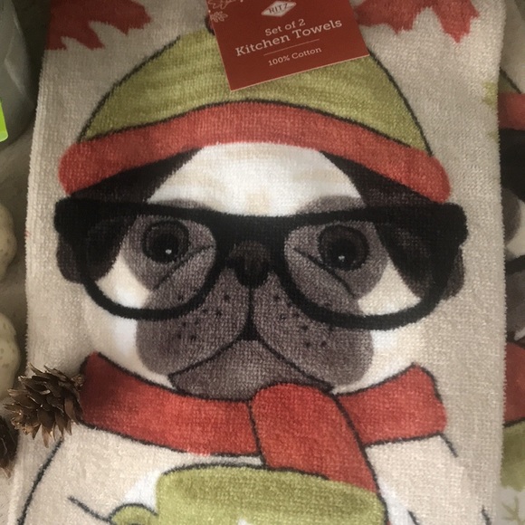 Adorable Fall Pug plush kitchen towels 100% cotton - Picture 5 of 8